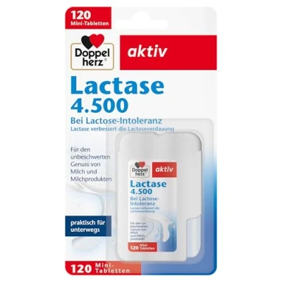 Abbildung von Doppelherz Lactase 4.500 bei Lactose Intoleranz verbessert die Lactoseverdauung 120 Tabletten im praktischen Klickspender