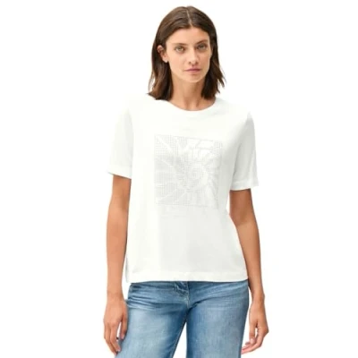Abbildung von Cecil MIT Schmucksteinen Tshirt print, Damen, Größe: Small, Weiß
