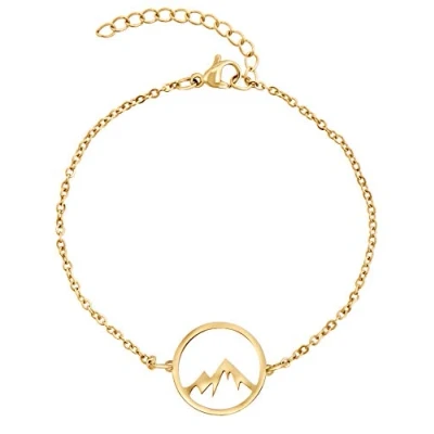 Abbildung von Nuoli® Berg Armband Damen Gold (15 + 5cm verstellbar) Bergarmband für Frauen &amp; Mädchen, Armkette aus Edelstahl mit Anhänger