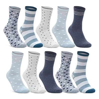 Abbildung von 10 Paar Damen Socken Baumwolle Mehrfarbig Streifen Punkte Herzen 34924 (39 42)