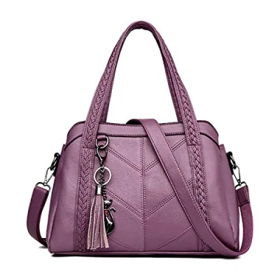 Abbildung von Coolives Damen Hobo Schultertasche Tasche mit Schultergurt Umhängetasche Handtasche aus PU Leder Lila EINWEG
