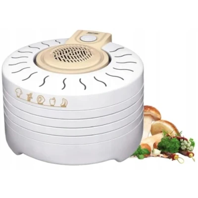 Abbildung von MPM MSG 03 Dörrautomat Elektrischer, 4 Stapelbare Tabletts 28 cm, BPA frei, Trocknet Obst, Gemüse, Kräuter, Fleisch und Mehr, 250 Watt, Weiß, Kunststoff