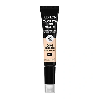 Abbildung von Revlon ColorStay Skin Awaken 5 in 1 Concealer, leichtes, cremiges, langanhaltendes Face Makeup mit Koffein &amp; Vitamin C, für Unreinheiten, dunkle Augenringe Rötungen, 005 Fair, 8 ml