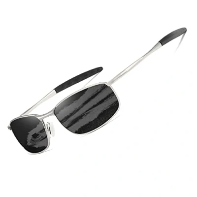 Abbildung von kimorn Polarisierte Sonnenbrille Herren Retro Rechteckig Rahmen Klassisch Unisex Gläser K0535 (Silber&amp;Schwarz)