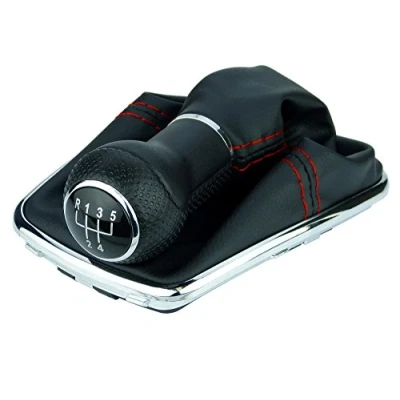 Abbildung von L &amp; P Car Design L&amp;P A251 0 Schaltsack Schaltmanschette Schwarz Naht Rot GTI Look Schaltknauf 5 Gang 23mm kompatibel mit VW Golf 4 IV Chrom Rahmen Knauf Plug Play Ersatzteil für 1J0711113