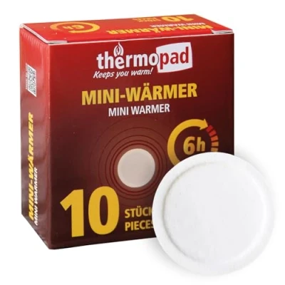Abbildung von THERMOPAD Miniwärmer 10er Box Wärmepads mit 6 cm Durchmesser einsetzbar als Mützenwärmer, Handschuhwärmer punktuelle Wärme für bis zu Stunden