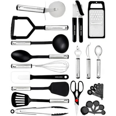 Abbildung von Küchenutensilien set Kochset Antihaft Hitzebeständiger Küchenhelfer Pfannenwender Kochlöffel Küchen Gadgets (25 tlg Nylon Set)