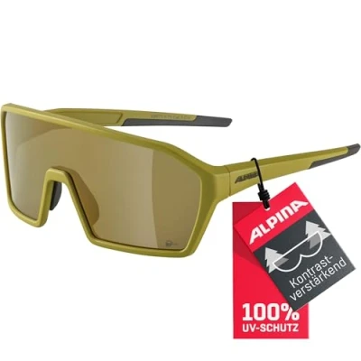Abbildung von ALPINA RAM Q LITE Verspiegelte, Kontrastverstärkende &amp; Beschlagfreie Sport Fahrradbrille Mit 100% UV Schutz Für Erwachsene, olive matt, One Size