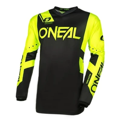 Abbildung von O&#039;NEAL Motocross Jersey Langarm MX Enduro Gepolsterter Ellbogenschutz, V Ausschnitt, atmungsaktiv Element Racewear V.24 Erwachsene Schwarz Neon Gelb Größe L