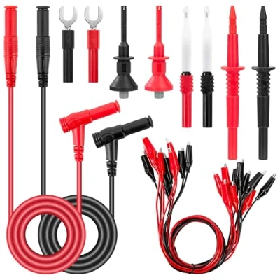Abbildung von QIMEI SHOP Multimeter Messleitungen Kit mit Krokodilklemmen Messleitung 2 mm Prüfsonden Prüfhaken 6 U förmiger Stecker Messspitzen für Digital 20 Stück