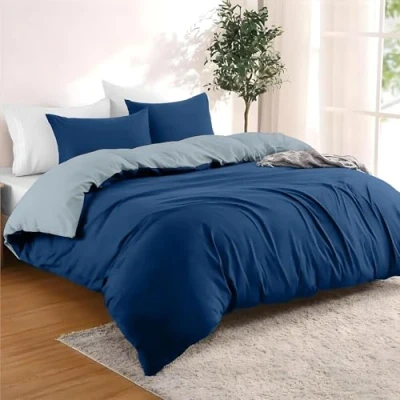 Abbildung von Dreamzie Bettwäsche Set 260x240 cm mit 2 Kissenbezügen 65x65 Dunkelblau/Blaugrau 1 Bettbezug aus 100% Mikrofaser Zertifiziert ohne Chemikalien (Oeko TEX)