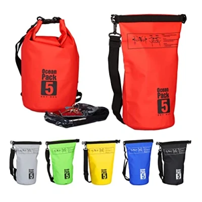 Abbildung von Relaxdays Ocean Pack, 5L, wasserdicht, Packsack, leichter Dry Bag, Trockentasche, Segeln, Ski, Snowboarden, rot