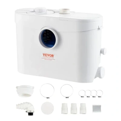 Abbildung von VEVOR Hebeanlage, 700 W, 9600 l/h Durchfluss, 10 m Förderhöhe, Zerkleinerer Abwasserpumpe mit 3 Wassereinlässen für Toilette, Keller, Küche, Waschbecken, Badewanne, Abwasserentsorgung, Aufspülmaschine