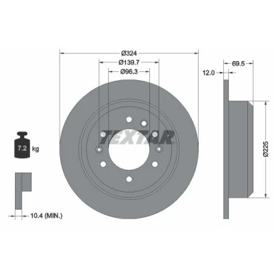 Abbildung von TEXTAR 92161800 Bremsscheibe 324 12 06/09 139,7 voll ohne Radbefestigungsbolzen, Radnabe KIA: CARNIVAL / GRAND 3, 2