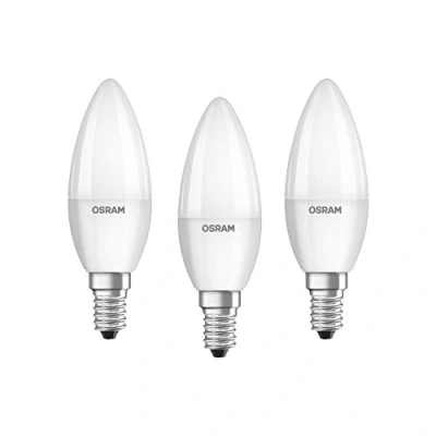 Abbildung von Osram E14 Base Classic B 40 LED Leuchtmittel 4,9 W — entspricht Glühlampe, Kerzen/mattes Leuchtmittel, warmweiß 2700 K, 3 Stück (1er Pack)