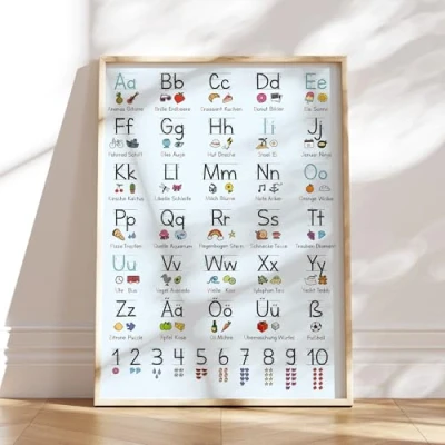 Abbildung von MeinBaby123® XL ABC Lernposter Grundschrift für Kinder (GS) Buchstaben und Laute von A bis Z geeignet Kindergarten, Vorschule, Grundschule DIN A2 inkl. Übungsblatt (schwarz/blau A2)