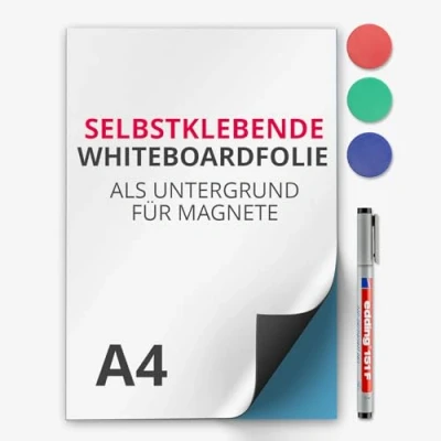 Abbildung von Magstick Whiteboard Folie selbstklebend DIN A4 I flexibler Haftgrund für Magnete Ferrofolie in weiß, beschreibbar, nass abwischbar mag_088