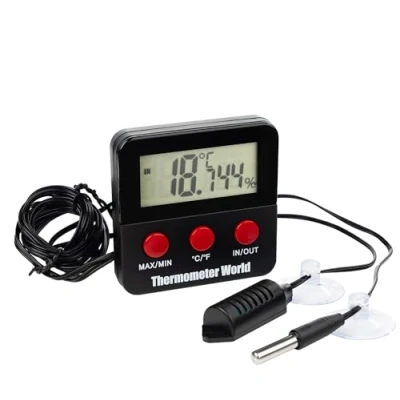 Abbildung von Digitales Reptilien Thermometer Hygrometer mit 2 abgesetzten Sonden zur Messung von Luftfeuchtigkeit und Temperatur Auch für Schlangen oder Echsenbecken geeignet Zuverlässiges Reptilienzubehör