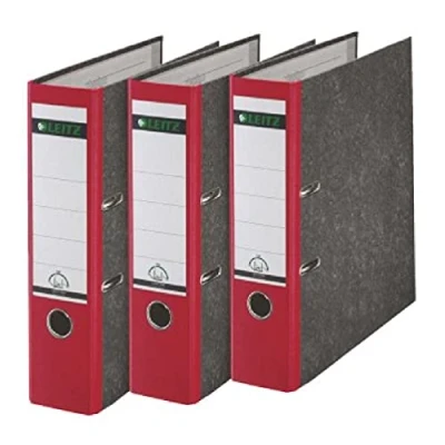Abbildung von Leitz Qualitäts Ordner, 3er Pack, Wolkenmarmor Papier, A4, 8 cm Rückenbreite, Rot, 310305025