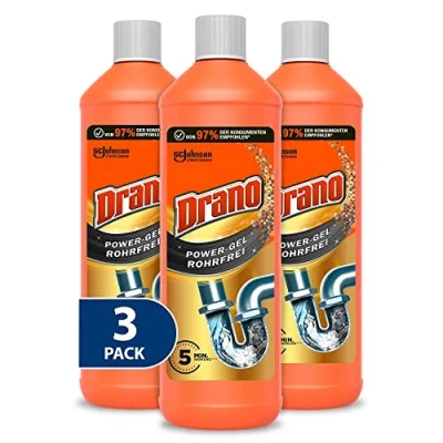 Abbildung von Drano Power Gel Rohrfrei Abflussreiniger, Rohrreiniger, Für Küche und Bad, Entfernt Verstopfungen, 1 L (3er Pack)