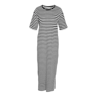 Abbildung von Noisy may Damen Maxikleid Long Shirt Kleid Extralang Loose Fit Rundhals Basic Dress, Farben:weiß/schwarz, Größe:L