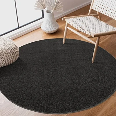 Abbildung von SANAT Kurzflor Teppich Wohnzimmer Uni Modern Teppiche fürs Schlafzimmer, Arbeitszimmer, Büro, Flur, Kinderzimmer und Küche Dunkelblau, 80 cm Rund