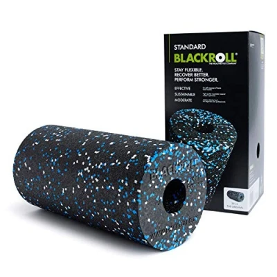 Abbildung von BLACKROLL® STANDARD Faszienrolle (30 x 15 cm), Fitness Rolle zur Selbstmassage von Rücken &amp; Beine, effektive Massagerolle für funktionales Training, mittlere Härte, Made in Germany, Schwarz/Weiß/Blau