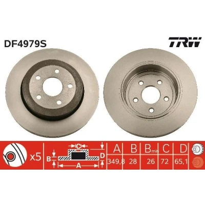 Abbildung von TRW DF4979S Bremsscheibe 350 28 5 127 Belüftet lackiert hochgekohlt JEEP: GRAND CHEROKEE 3