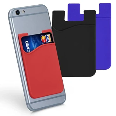 Abbildung von kwmobile 3X Kartenhalter Hülle für Smartphone selbstklebend Aufklebbare Silikon Kreditkarten Tasche Schwarz Blau Rot Maße 8,5x5,5cm