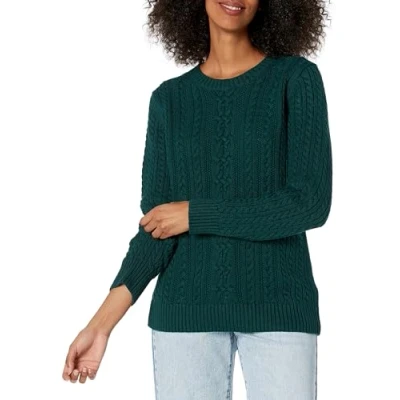 Abbildung von Amazon Essentials Damen Fisherman Cable Langarm Pullover mit Rundhalsausschnitt (in Übergröße erhältlich), Intensives Grün, S
