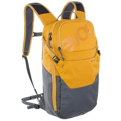 Abbildung von EVOC RIDE 8 Fahrradrucksack, Trekkingrucksack für Trails &amp; andere Aktivitäten (cleveres Taschenmanagement, belüftet durch AIR PAD Rückenpolsterung, inkl. 2l HYDRATION BLADDER), Lehm Gelb / Carbon Grau
