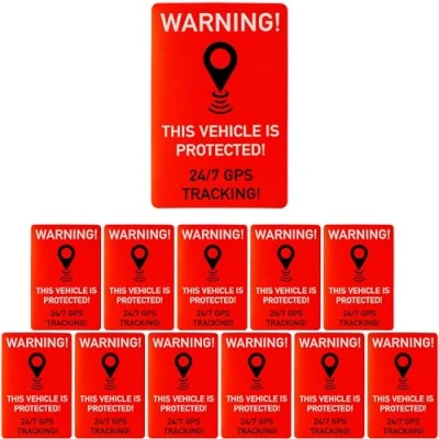 Abbildung von Aufkleber Set &quot;VEHICLE GPS TRACKING&quot;, 12 Stück, 6 x 4 cm, selbstklebende Folie, außenklebend, Warnhinweis Sticker Innen und Außenbereich, Diebstahl Schutz Klebesticker, Hinweissticker alarmgesichert