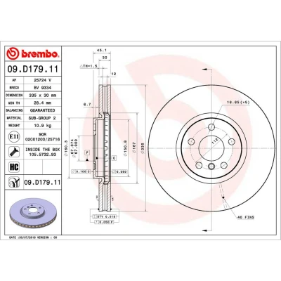 Abbildung von BREMBO 09.D179.11 Bremsscheibe 335 30 5 innenbelüftet beschichtet hochgekohlt mit Schrauben MINI: Hatchback, Clubman, Countryman