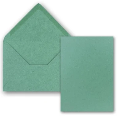 Abbildung von 50x Einzelkarten Set Kraftpapier mit Briefumschlägen DIN A6 / C6 in Eukalyptus Grün 14,8 x 10,5 cm ohne Falz