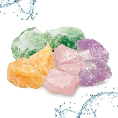Abbildung von PURAJA Gesunder Schlaf Wasserstein Mischung Premium Heilsteine Set zur Wasseraufbereitung: Fluorit, Amethyst, Orangencalcit, Rosenquarz Natürliche Kristalle für Trinkwasser