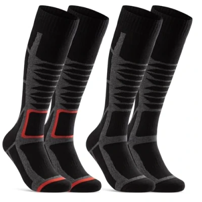 Abbildung von 2 Paar Skisocken Herren &amp; Damen Ski Kniestrümpfe 34175 WP (Schwarz Rot 35 38)