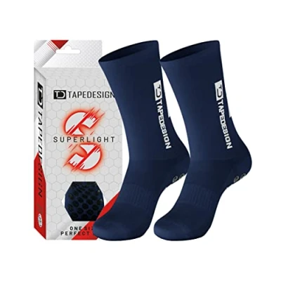 Abbildung von TAPEDESIGN &quot;Superlight&quot; 1 Paar Rutschfeste, ultraleichte Fußballsocken Dunkel Blau mit gummierten Noppen (Unisex) Sport Socken Grip Damen &amp; Herren Anti Rutsch Fussball atmungsaktiv
