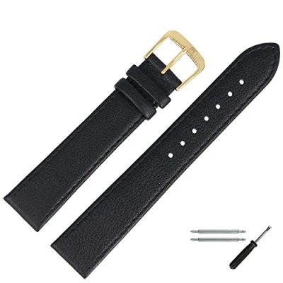Abbildung von MARBURGER Uhrenarmband 20mm Leder Schwarz Gold Glatt Mit Naht Montage Set 7592010000220