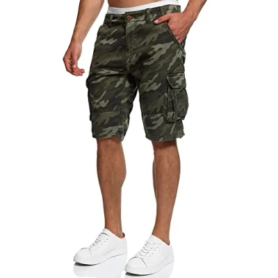 Abbildung von Indicode Herren Monroe Cargo Shorts inkl. Gürtel Bermuda Männer Sommerhose aus Baumwolle Dired Camouflage, S