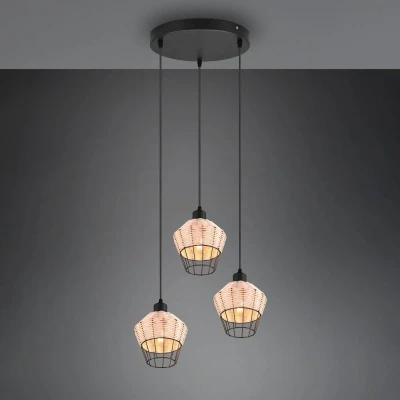Abbildung von TRIO Leuchten Pendelleuchte »Borka«, 3 flammig, Leuchtmittel E27 ohne Leuchtmittel, Boho Hängelampe aus Rattan flammig exkl max 40W höhenverstellbar