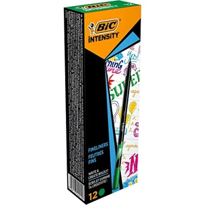 Abbildung von BIC Intensity Fineliner, Filzstifte Set mit 12 Stiften in Grün, feiner Spitze, Ideal für das Büro, Home Office oder die Schule