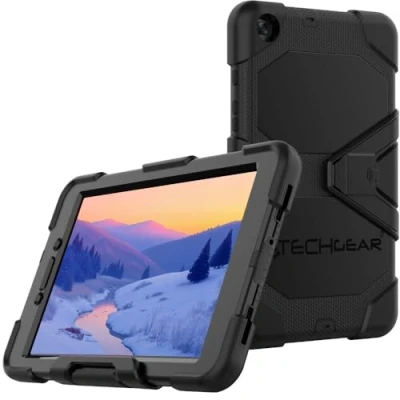 Abbildung von TECHGEAR G Shock Hülle Passt Samsung Galaxy TAB A 8,0 Zoll 2019 (SM T290 / T295) Heavy Duty Robuste Schutzhülle mit abnehmbaren Ständer &amp; eingebauter Bildschirm Schule, Kids, Bauherr Schwarz