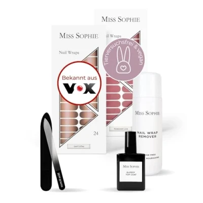 Abbildung von Original Miss Sophie Starterset I Selbstklebende Nagelfolien Nagelaufkleber in Iced Coffee &amp; Rosewood Love Kein Absplittern Langer Halt Schnelle einfache Anwendung Premium Nagellackfolie