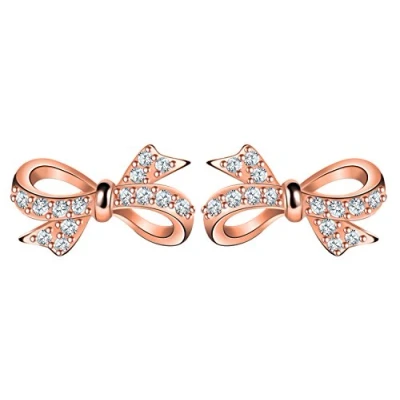 Abbildung von Unendlich U Elegant Schleife Damen Mädchen Ohrstecker 925 Sterling Silber Zirkonia Stecker Ohrringe Ohrschmuck, Rosegold
