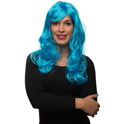 Abbildung von Sexy Langhaar Damen Frauen Perücke lockig/gewellt für Fasching Karneval Motto Party 13 Farben (Türkis)