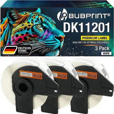 Abbildung von Bubprint 3 Etiketten kompatibel als Ersatz für Brother DK 11201 P Touch QL1050 QL1060N QL500BW QL550 QL560 QL570 QL580N QL700 QL710W QL720NW QL810W