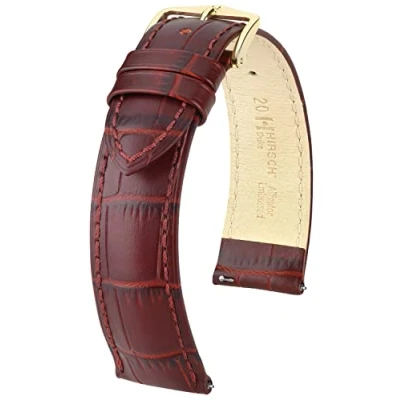 Abbildung von HIRSCH Uhren Armband Duke L Uhr Band aus italienischem Kalbs Leder mit Alligator Prägung Burgunder 18 mm