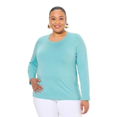 Abbildung von Ulla Popken Damen Shirt, Slim, Rundhalsausschnitt, Langarm, Mintgrün, 62 64 EU