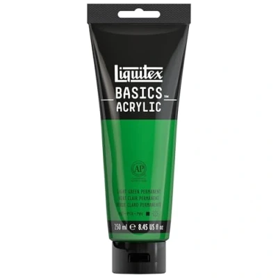 Abbildung von Liquitex 88700224 Basics Acrylfarbe, monopigmentierte Künstlerpigmente, lichtecht, mittlere Viskosität, Archivqualität, seidenglänzender Finish, 250ml Tube Hellgrün Permanent