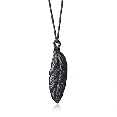 Abbildung von COAI Geschenkideen Unisex Halskette mit Feder Anhänger aus Obsidian Verstellbare Kette Kristall